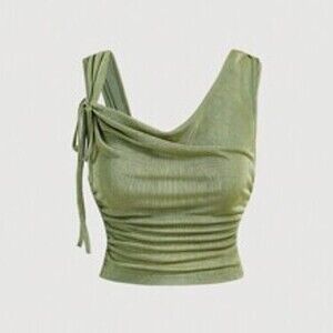 Plus Size Women's Asymmetrical Neckline Ruched Tank Top For Summer